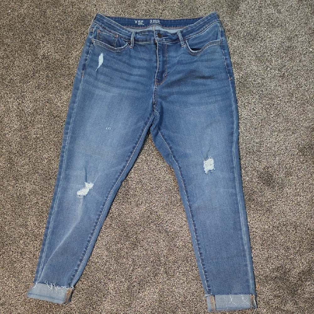 a.n.a Classic Blue Mid-Rise Distressed Jeggings